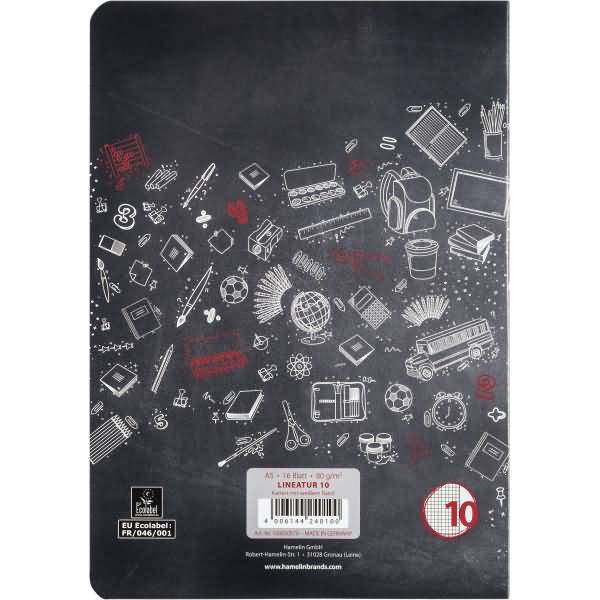Schulheft A5 16 Blatt 80 g/qm Lineatur 10 (kariert mit Rand rechts)
