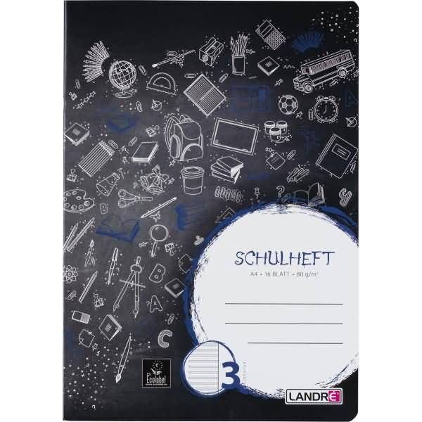 Schulheft A4 16 Blatt 80 g/qm Lineatur 3 (liniert mit Rand)