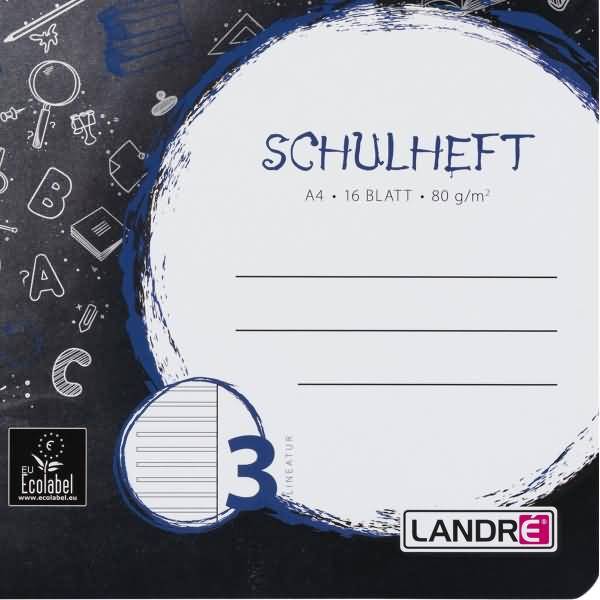 Schulheft A4 16 Blatt 80 g/qm Lineatur 3 (liniert mit Rand)