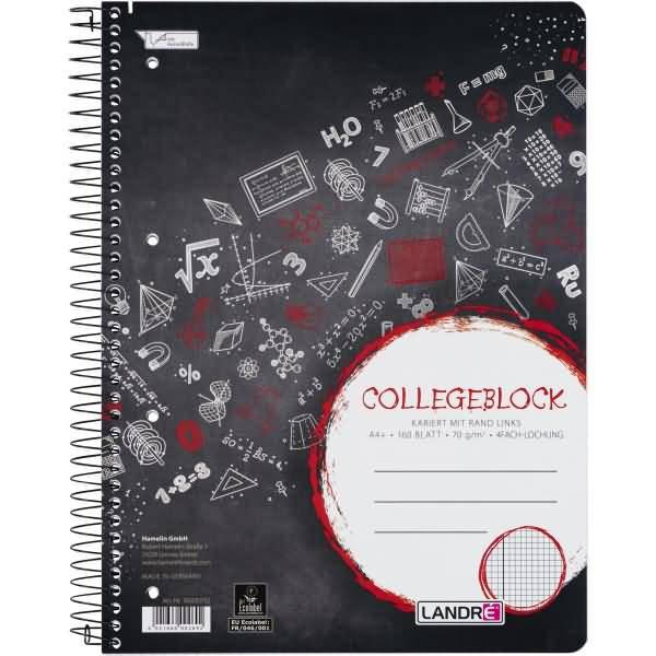 Collegeblock College A4+ 160 Blatt 70 g/qm 4-fach gelocht kariert