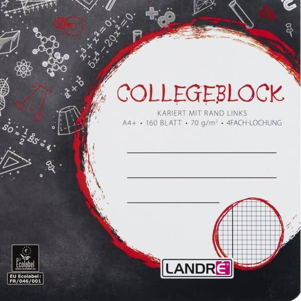 Collegeblock College A4+ 160 Blatt 70 g/qm 4-fach gelocht kariert