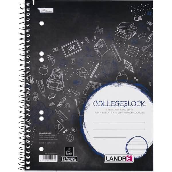 Collegeblock College A5+ 80 Blatt 70 g/qm 6-fach gelocht liniert