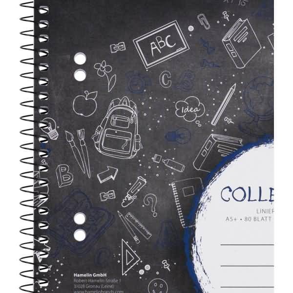 Collegeblock College A5+ 80 Blatt 70 g/qm 6-fach gelocht liniert