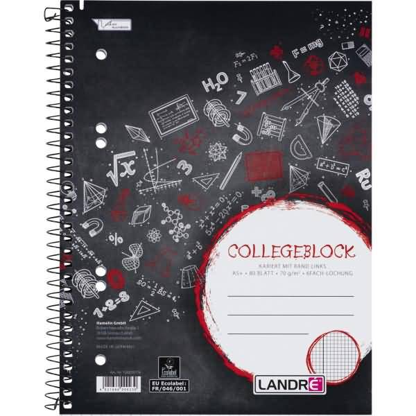 Collegeblock College A5+ 80 Blatt 70 g/qm 6-fach gelocht kariert