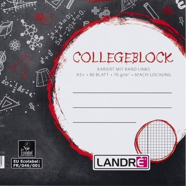 Collegeblock College A5+ 80 Blatt 70 g/qm 6-fach gelocht kariert