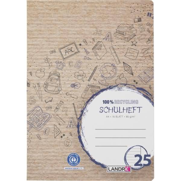 Schulheft Recycling A4 16 Blatt 80 g/qm Lineatur 25 liniert mit Rand