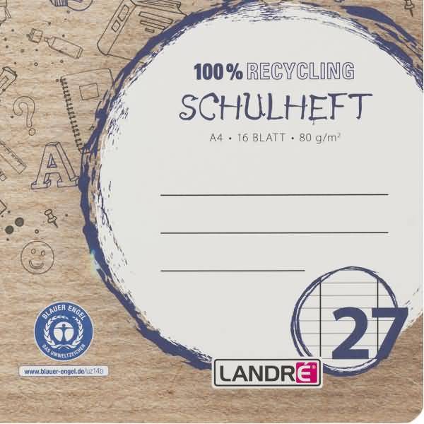 Schulheft Recycling A4 16 Blatt 80 g/qm Lineatur 27 liniert