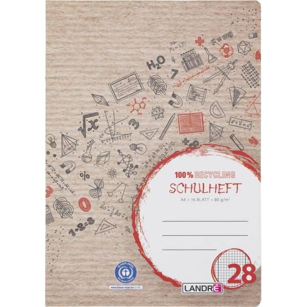Schulheft Recycling A4 16 Blatt 80 g/qm Lineatur 28 kariert