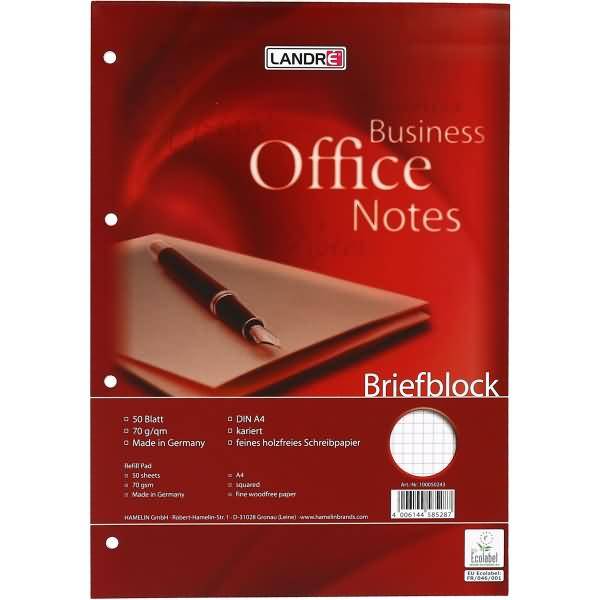 Briefblock Office A4 50 Blatt 70 g/qm 4-fach gelocht kariert