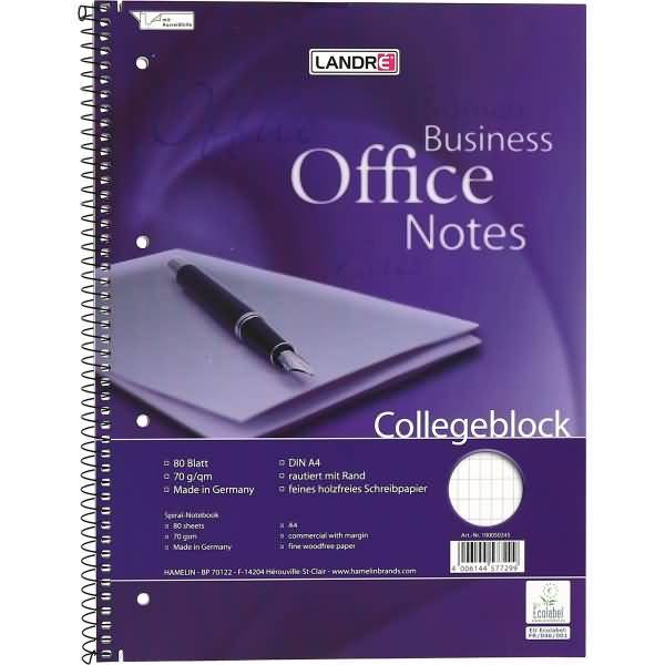 Collegeblock Office A4+ 80 Blatt 70 g/qm 4-fach gelocht rautiert