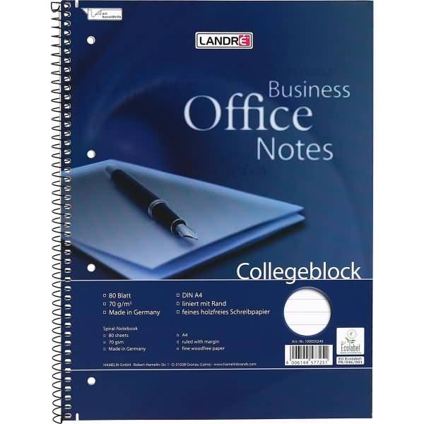 Collegeblock Office A4+ 80 Blatt 70 g/qm 4-fach gelocht liniert