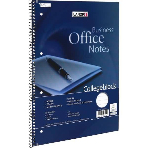 Collegeblock Office A4+ 80 Blatt 70 g/qm 4-fach gelocht liniert