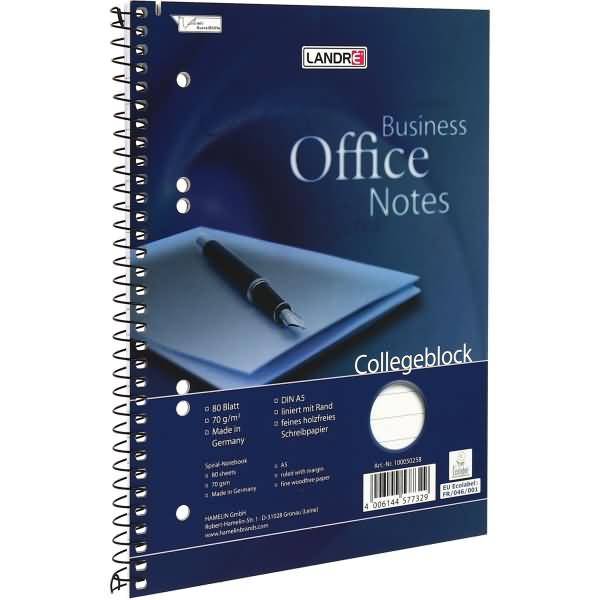 Collegeblock Office A5+ 80 Blatt 70 g/qm 6-fach gelocht liniert