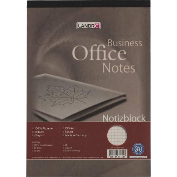 Notizblock Recycling mit Deckblatt A4 50 Blatt 60 g/qm kariert