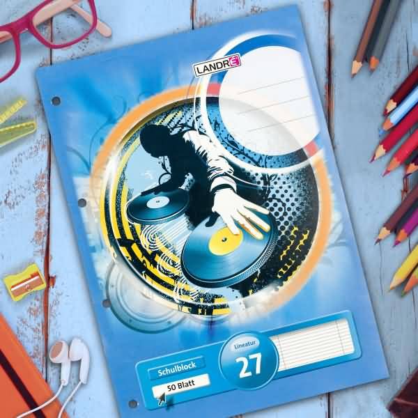 Schulblock A4 50 Blatt 70 g/qm 4-fach gelocht Lineatur 27