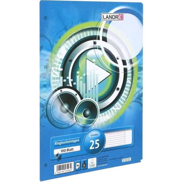 Ringbucheinlagen A4 100 Blatt 70 g/qm 4-fach gelocht Lineatur 25