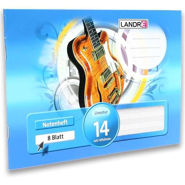 Notenheft A5 quer 8 Blatt 80 g/qm Lineatur 14 mit Hilfslinien