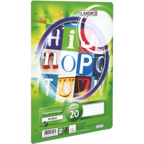 Ringbucheinlagen A4 50 Blatt 70 g/qm 4-fach gelocht Lineatur 20