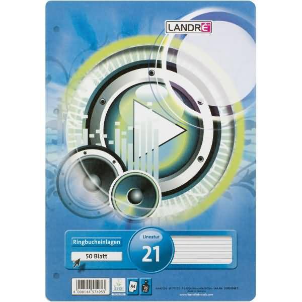 Ringbucheinlagen A4 50 Blatt 70 g/qm 4-fach gelocht Lineatur 21