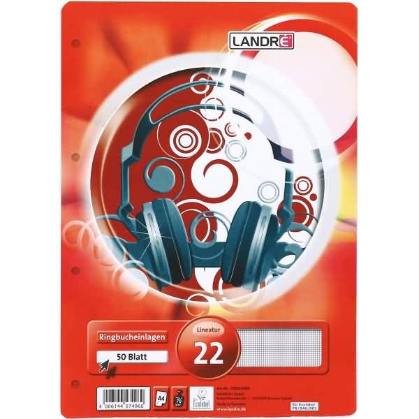Ringbucheinlagen A4 50 Blatt 70 g/qm 4-fach gelocht Lineatur 22
