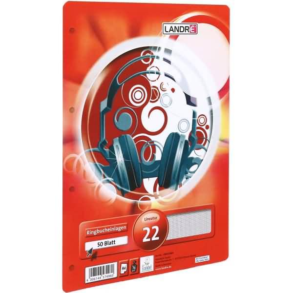 Ringbucheinlagen A4 50 Blatt 70 g/qm 4-fach gelocht Lineatur 22