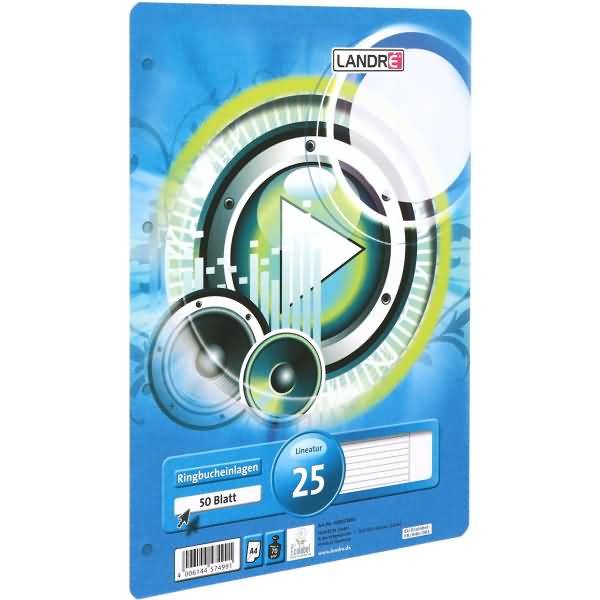 Ringbucheinlagen A4 50 Blatt 70 g/qm 4-fach gelocht Lineatur 25