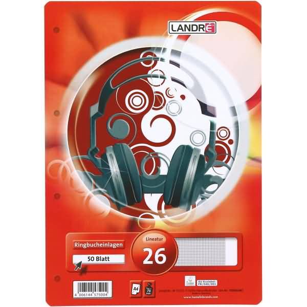 Ringbucheinlagen A4 50 Blatt 70 g/qm 4-fach gelocht Lineatur 26