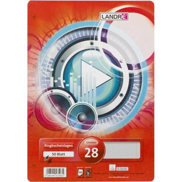 Ringbucheinlagen A4 50 Blatt 70 g/qm 4-fach gelocht Lineatur 28