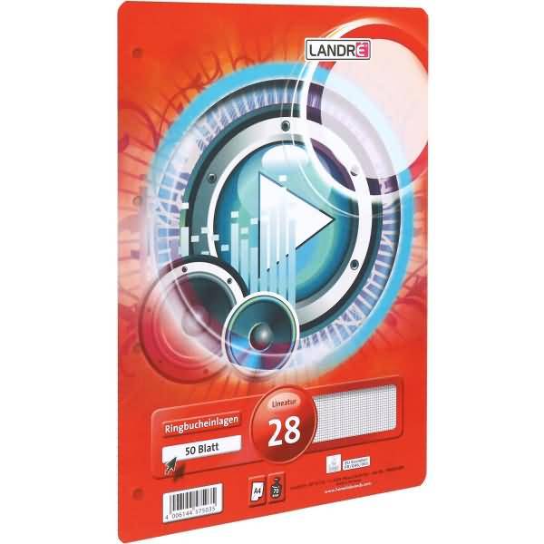 Ringbucheinlagen A4 50 Blatt 70 g/qm 4-fach gelocht Lineatur 28