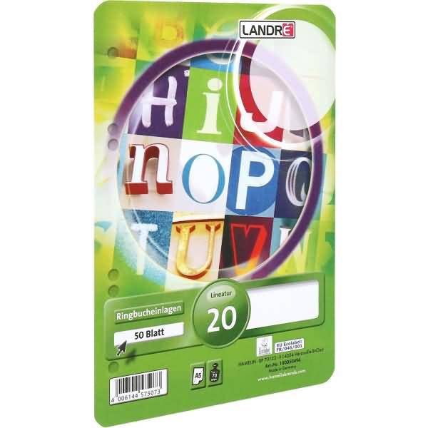 Ringbucheinlagen A5 50 Blatt 70 g/qm 6-fach gelocht Lineatur 20