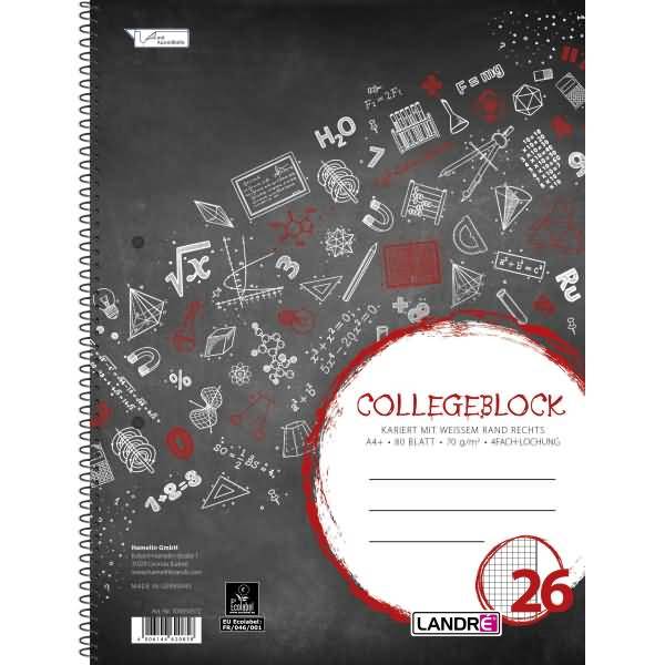 Collegeblock College A4+ 80 Blatt 70 g/qm 4-fach gelocht kariert