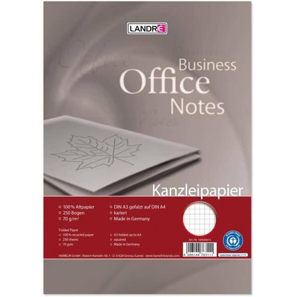 Kanzleipapier Recycling A3/A4 70 g/qm kariert ohne Rand VE=250 Bogen