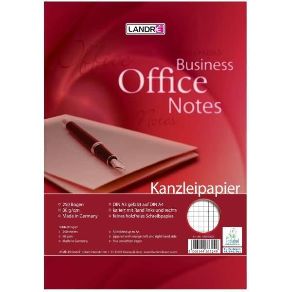 Kanzleipapier Office A3/A4 80 g/qm kariert mit Doppelrand VE=250 Bogen