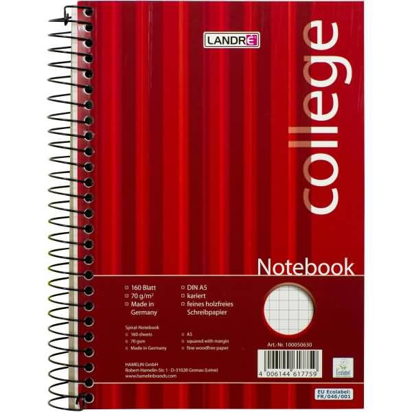 Notebook College A5 160 Blatt 70 g/qm kariert