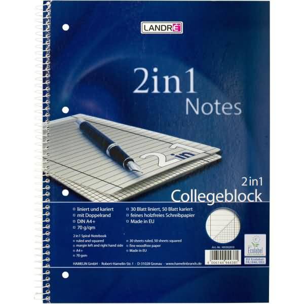 Collegeblock Duo A4+ 80 Blatt 70 g/qm liniert und kariert,