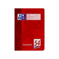 Rotes 54-Blatt-Notizbuch mit einem leeren Etikettenbereich und kleinem blauem Logo auf dem Umschlag.