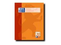 Orange Notizbuch oder Notizblock mit 20 Seiten, mit einem leeren Labelbereich und einer kleinen „20