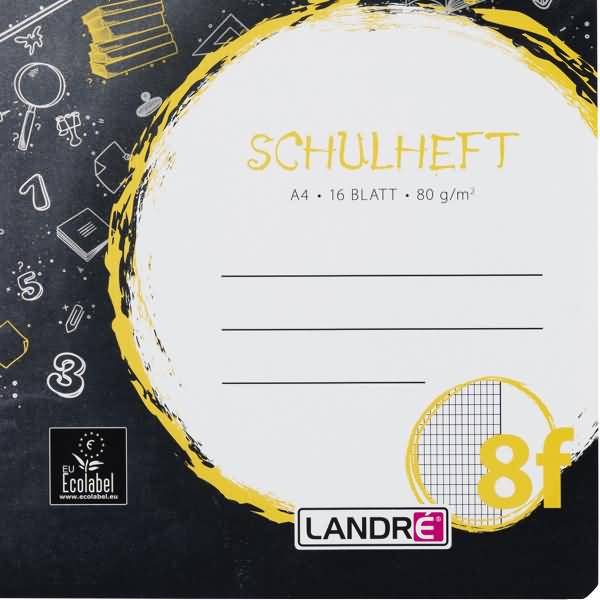 Schulheft A4 16 Blatt 80 g/qm Lineatur 8F (rautiert mit weißem Rand)