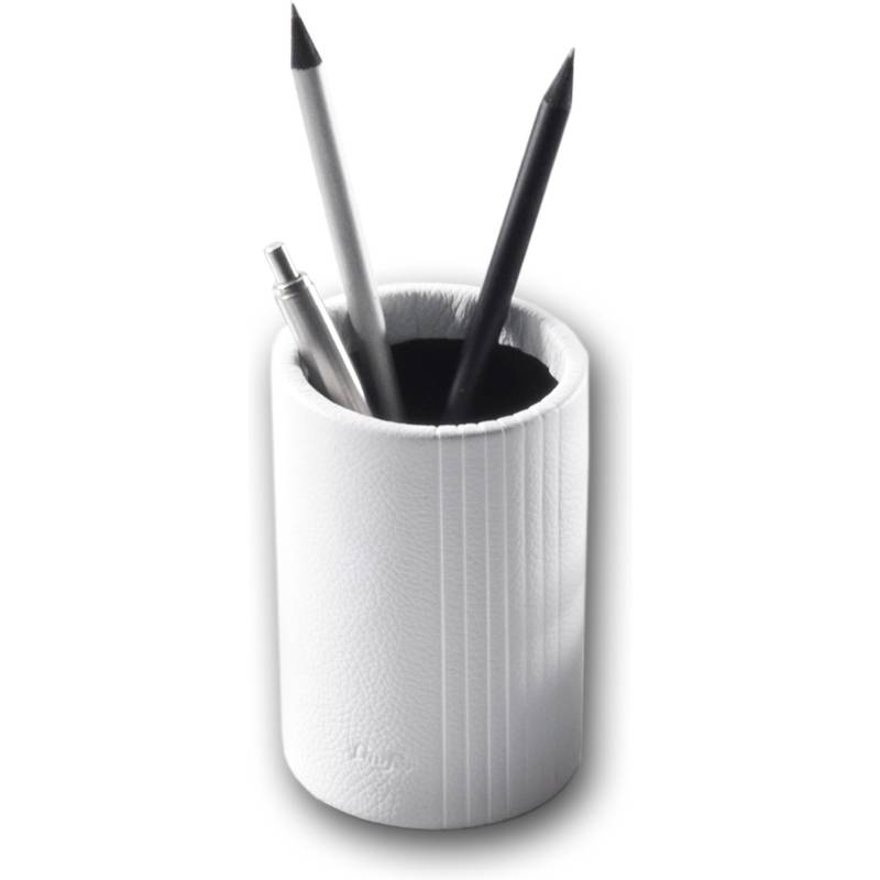 Läufer Stifteköcher LA LINEA, aus Leder, weiß