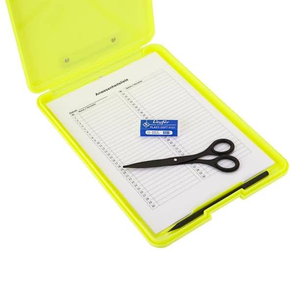Klemmbrett A4 Kunststoff mit Dokumentenfach neongelb