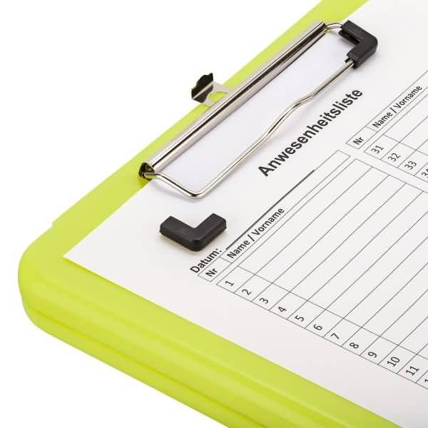 Klemmbrett A4 Kunststoff mit Dokumentenfach neongelb
