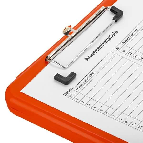 Klemmbrett A4 Kunststoff mit Dokumentenfach neonorange