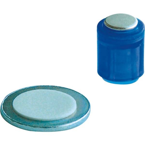 Magnet Zylinder 14x9mm mit selbstklebender Metallscheibe bis 1900g VE=4 Stück kristallblau