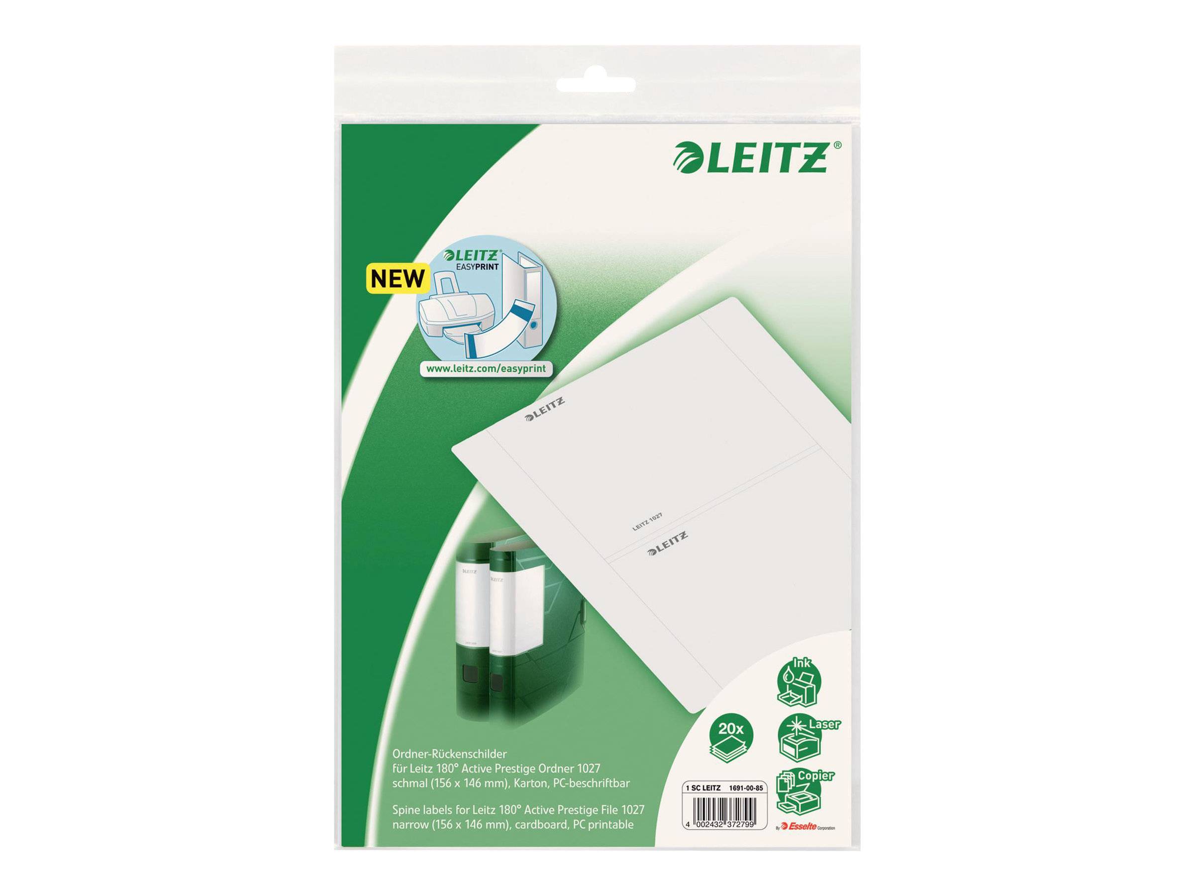 Esselte Leitz Ordneretiketten - Grau (Packung mit 20)