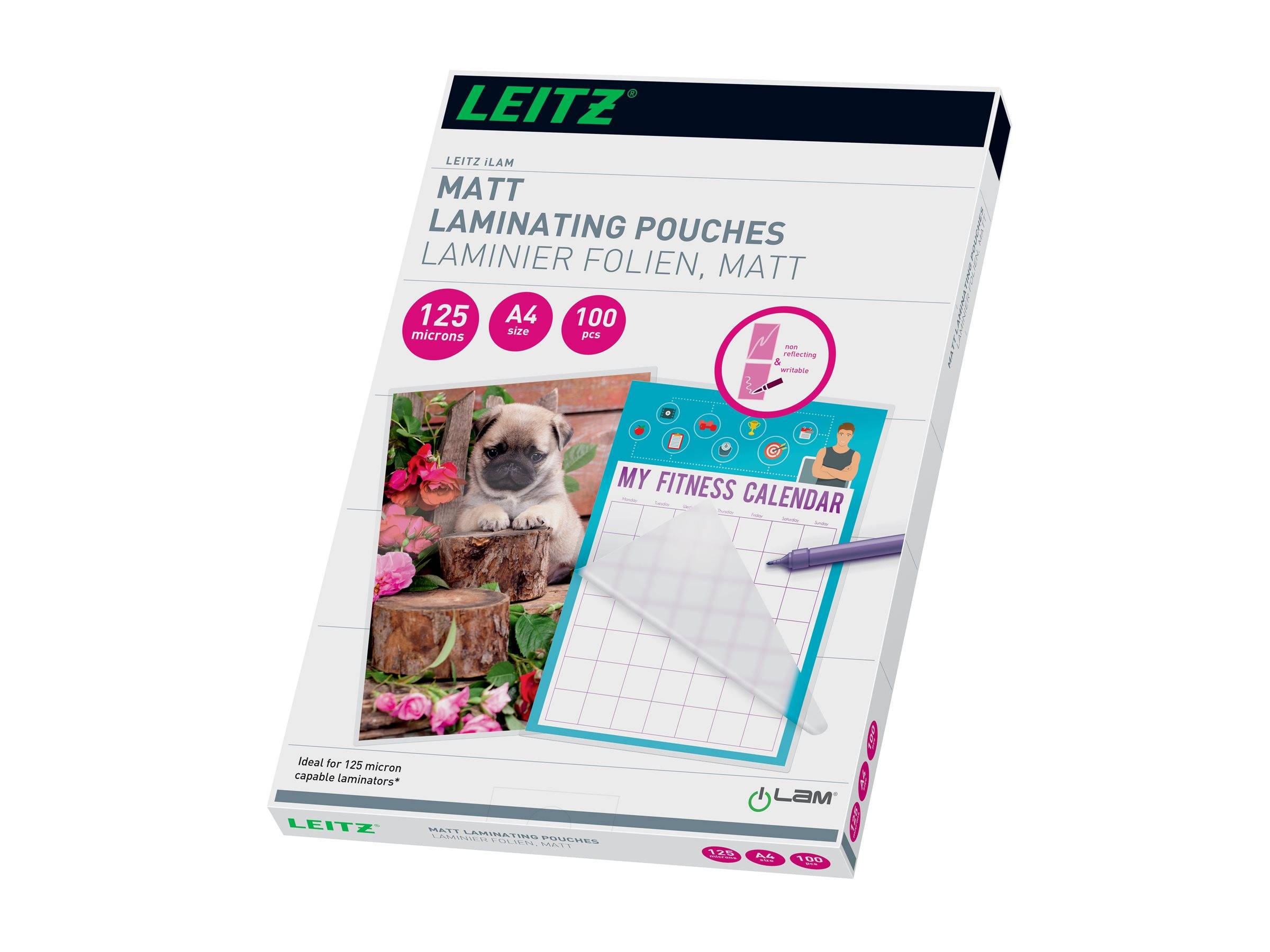 Leitz-Box mit matter Laminierfolie, A4 125 Mikron, 100 Stück, mit matter Oberfläche ohne Glanz für Dokumente und Fotos.