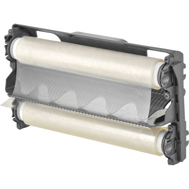 Eine Druckerübertragungsgurteinheit mit einem schwarzen Rahmen, zwei weißen Walzen und einer wellenförmigen durchsichtigen Plastikfolie, die für ihre Funktion zentral ist.