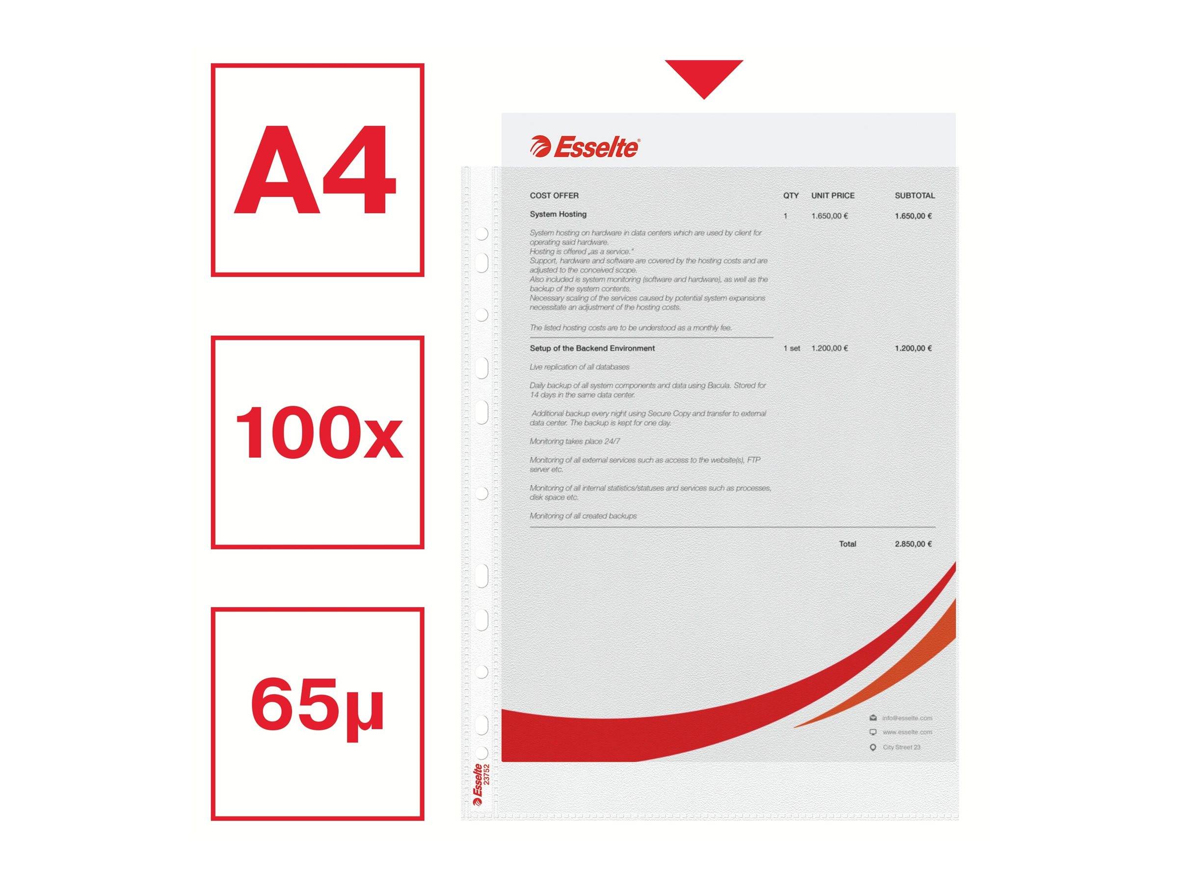 Esselte Leitz Schutzhülle - für A4 (210 x 297 mm) - Kapazität: 30 Blätter (Packung mit 100)