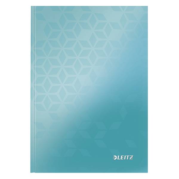 Tealfarbener LEITZ Notizbuch- oder Ordnerrücken mit subtilen geometrischen Mustern und diagonalem Farbverlauf, frontal dargestellt.