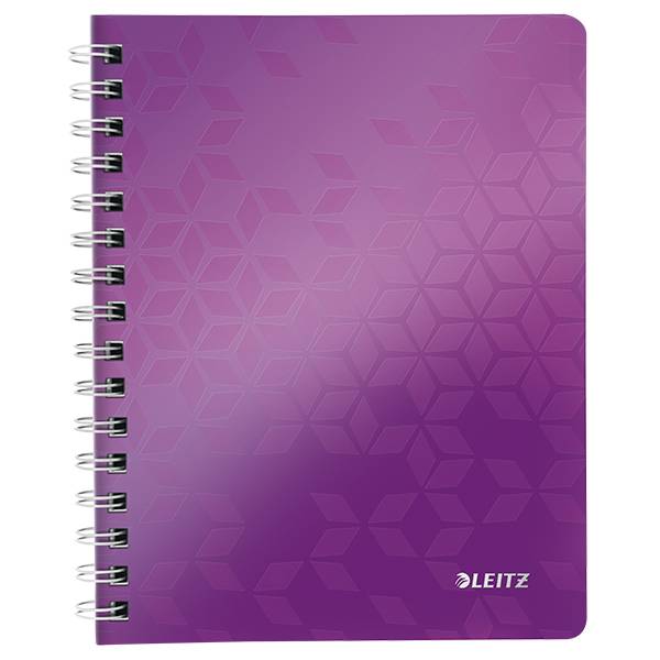 Lila spiralgebundenes Notizbuch mit geometrischem Sechseckmuster und 