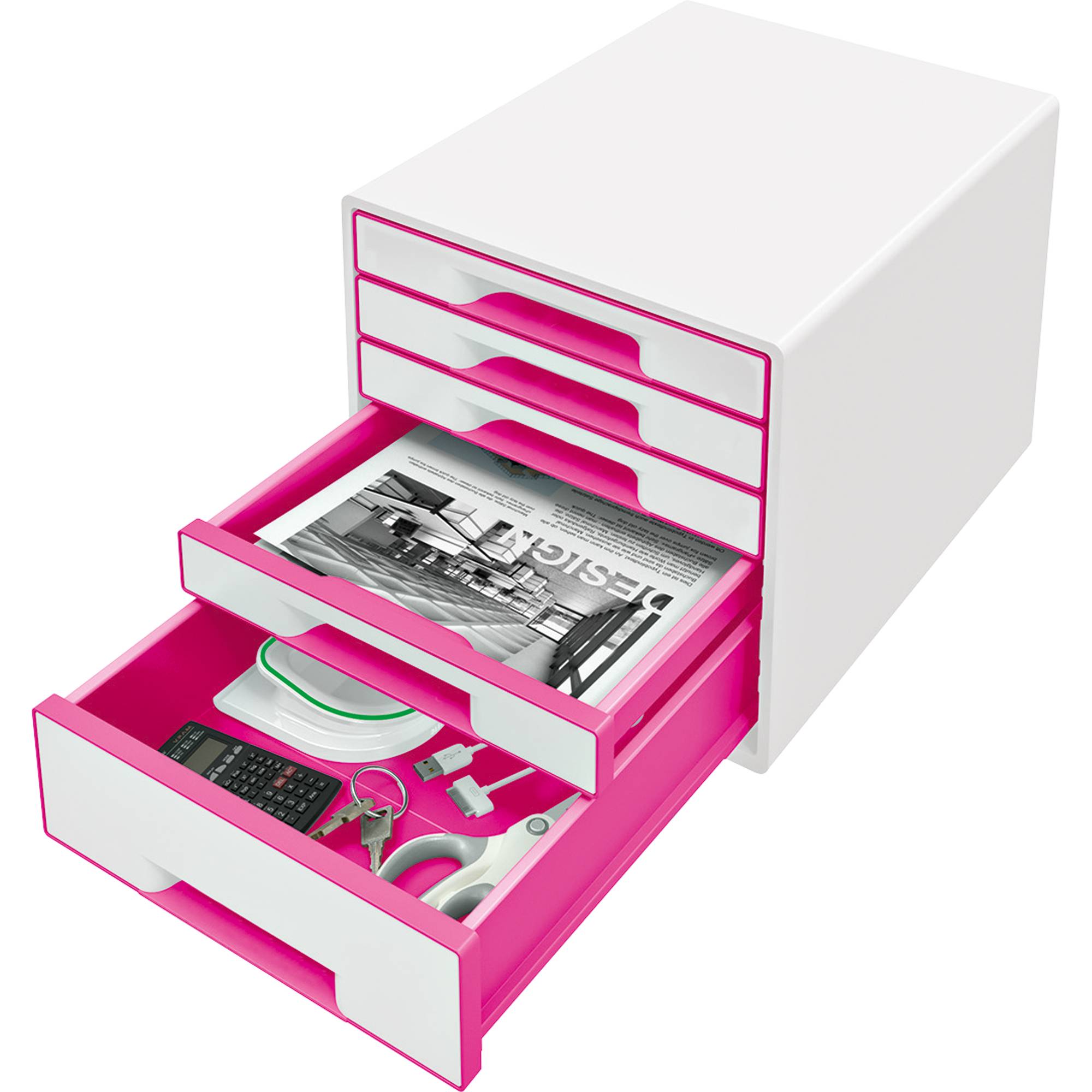 Leitz Schubladenbox WOW CUBE 52142023 5Schubfächer weiß/pink